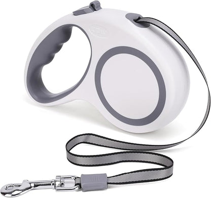 Retractable Dog Leash, 16 FT Retractable Leash for Dogs 0-55 lbs, Strong Nylon Tape No Tangle, One-Handed Brake, Pause, Lock, Perfect for Medium Large Dogs, White