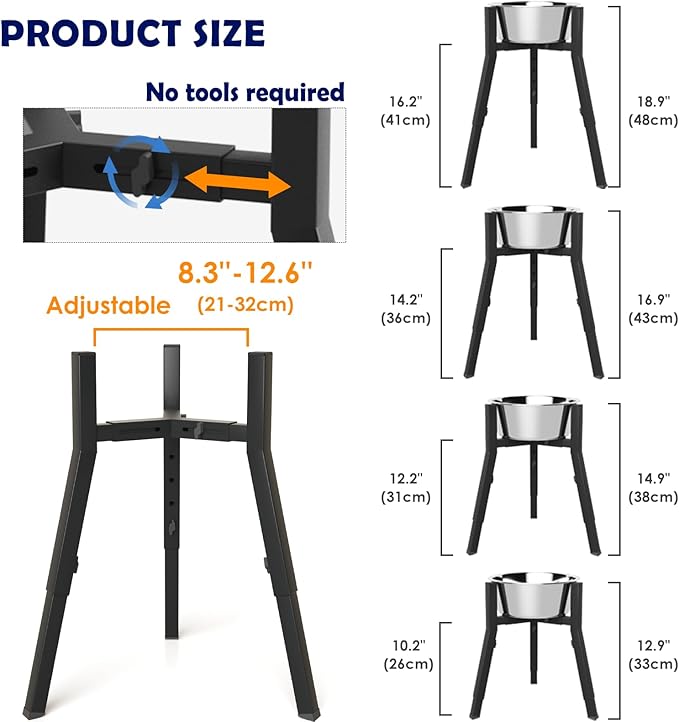 Elevated Dog Bowl Stand for Large Dogs, Adjustable Height & Width,Single Raised Dog Food Water Holder,Bowl Not Included
