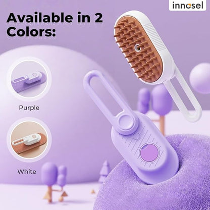 Cat Steam Brush for Shedding, 4-in-1 Rechargeable Pet Grooming Brush for Cats & Dogs, Anti-Static, Massage, Cleaning & Combing with Gentle Steam, Removes Loose Hair & Tangles (Purple)
