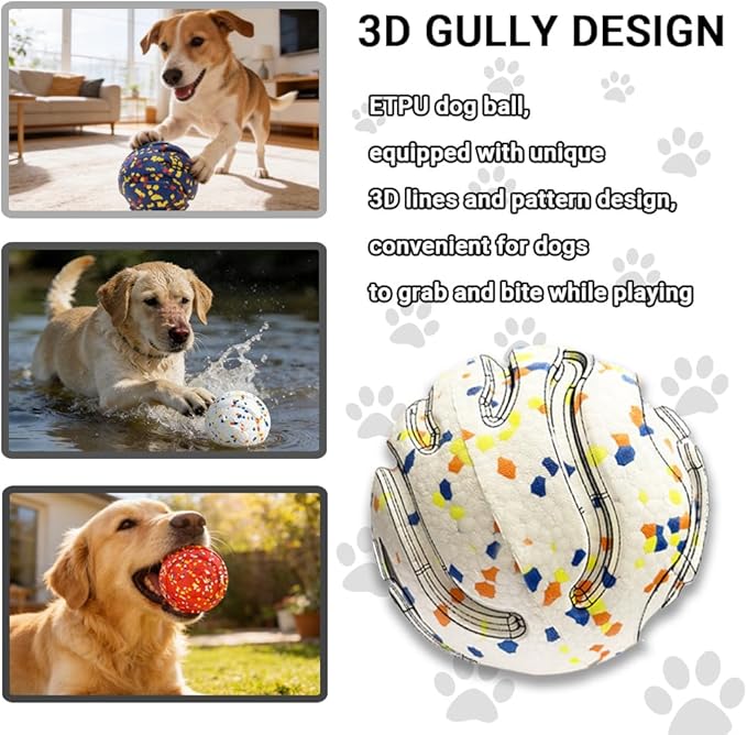 Durable ETPU Dog Toy Ball, 5 Inch Big Dog Balls for Aggressive Chewers - Hollow Design and Textured Gullies/Non-Toxic Bite/Built-in Low-Noise Bell, Dog Chew Toy for Medium/Large Dogs