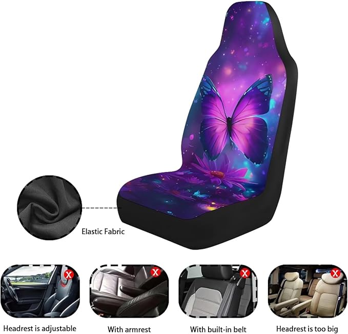 Purple Butterfly Flower Car Seat Covers Full Set for Women, Universal Seat Protector for SUV Truck Van Sedans Cars, Floral Auto Seat Protectors Car Accessories