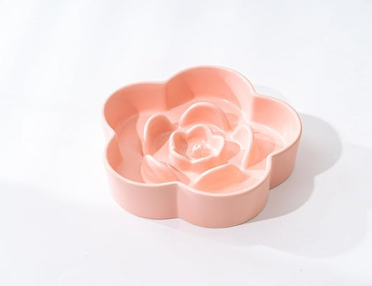Slow Feeder Dog Bowl - Ceramic, Healthy Design for Small & Medium Dogs, Anti Gulping (Light Pink, Small)