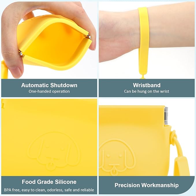 WALLFID Silicone Dog Treat Pouch Small Bag,Auto Closure,with Pet Training Clicker,Walking Bag for Dog and Cat,Pocket Size,Easy to Clean,Odorless (yellow)…