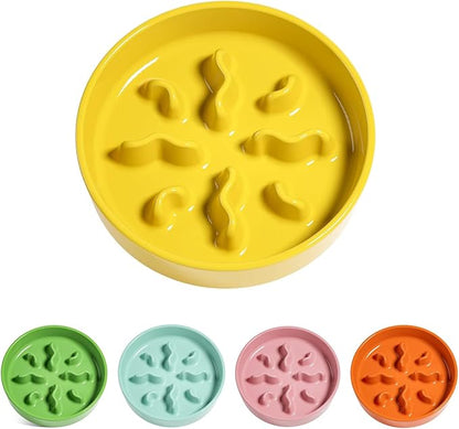 LE TAUCI PET Ceramic Slow Feeder Dog Bowls Small Breed, 0.5 Cups Dog Food Dish for Fast Eaters, Puzzle Bowl for Small Dogs and Cats, 5.5 Inch-Yellow