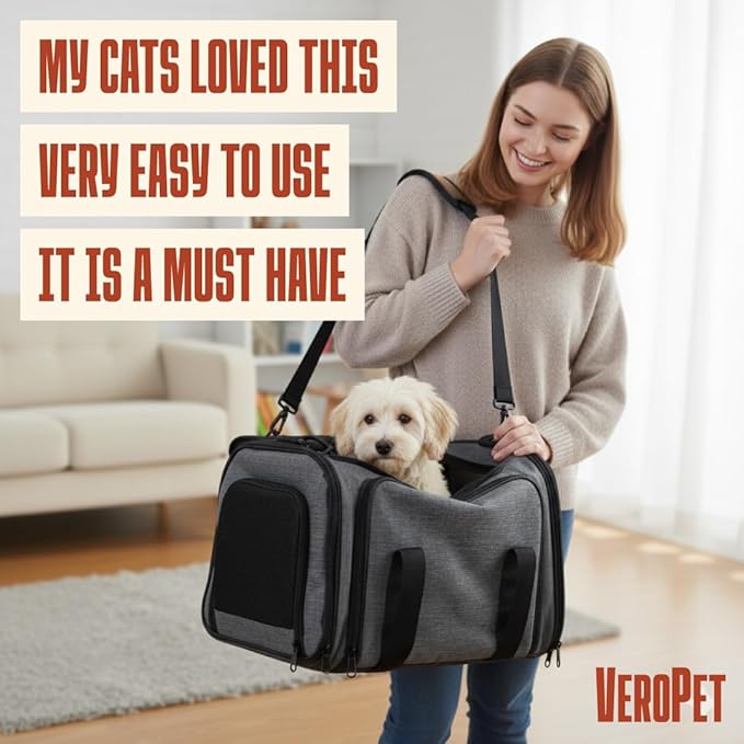 Soft Sided Pet Carrier for Small Dogs & Cats (Up to 9 lbs) – Airline Approved Underseat Travel Bag with Breathable Mesh, Luggage Strap & Washable Mat – Compact & Lightweight, Grey