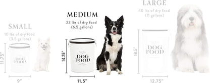 Harry Barker Bon Chien Dog Food Storage Canister – Medium 6.5 gallons, Airtight Stainless Steel Pet Food Container, Stylish Kitchen Counter Dog Kibble Storage with Easy-Open Lid - White