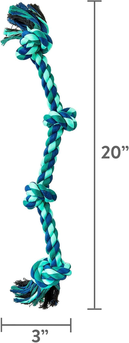 Large 4 Knot Dog Rope Toy – Tug of War Rope for Medium and Large Dogs, Durable Chew and Pull Toy, Braided Cotton and Polyester Dog Tug Toy – 21" Green. (Pack of 2)