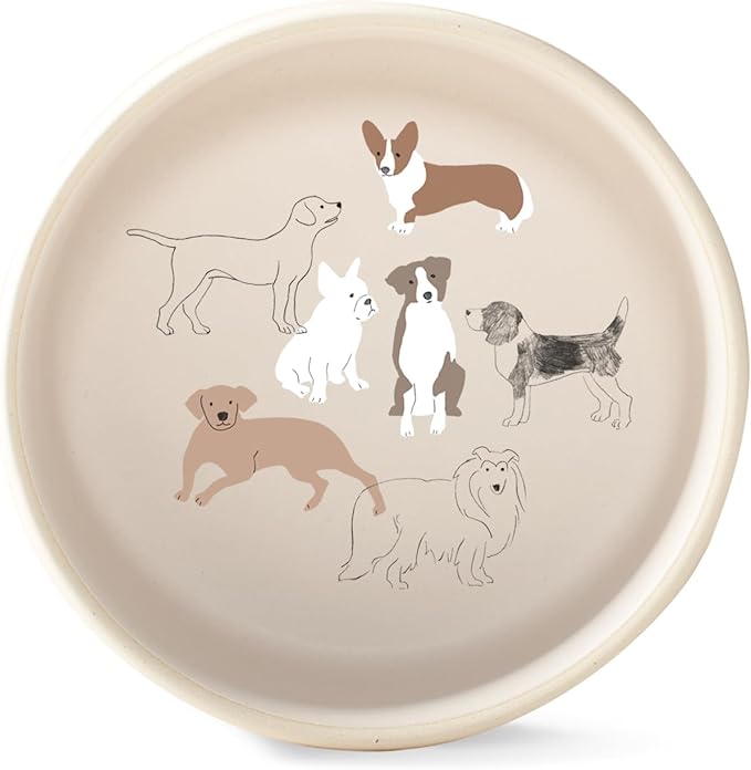 Fringe Studio Pencil Dogs Medium Stoneware Pet Bowl, PetShop Collection (479105) (Pack of 2)