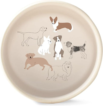 Fringe Studio Pencil Dogs Medium Stoneware Pet Bowl, PetShop Collection (479105) (Pack of 2)