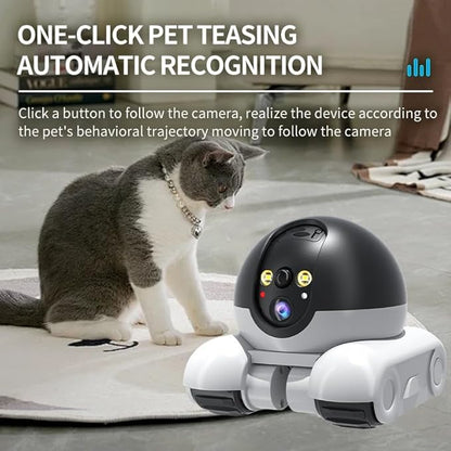 Movable 2MP+2MP Dual Lens Dual Screen Pet Robot 2.4 GHz WiFi Smart Home Security Camera P 360°/T 90° Rotation Monitoring Phone App 2 Way Audio Motion Detection Alerts Night Vision Cat Dog Camera