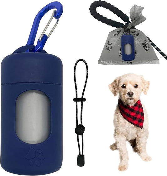 Dog Poop Bag Dispenser for Leash with Snap Clip, Skin-friendly Texture Waste Bag Holder for Dog Walks and Cats, Pets Litter Bag Container, Indoor & Outdoor Use (Navy, 1)