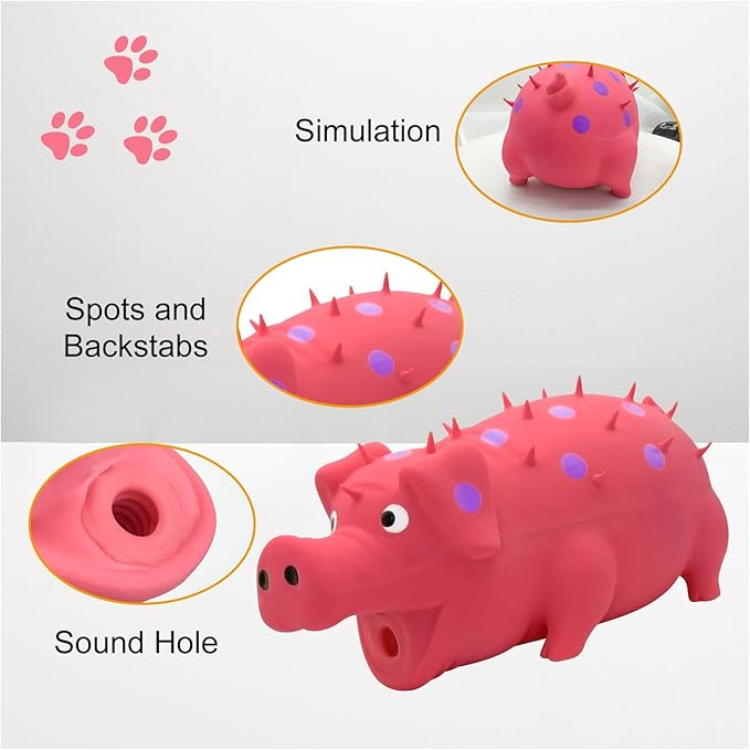 Andiker Dog Squeaky Toy, Dots Latex Dogs Chew Toys with a Oinks Sound Squeaker Grunting Pig Dog Toy Durable Self Play 8" Dogs Squeeze Toy for Dental Biting Chasing to Kill Boring Time (Pink)