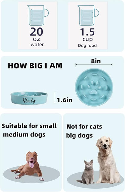 Slow Feeder Dog Bowls, Farmhouse Ceramic Fun Slow Eater Bowl for Perfect for Medium Sized Dogs Turquoise