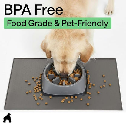 GORILLA GRIP 100% Waterproof Raised Edge BPA Free Silicone Pet Feeding Mat, Dog Cat Food Mats Contain Spills Protects Floors, Placemats for Cats and Dogs Water Bowl, Pets Accessories 32x24 Gray