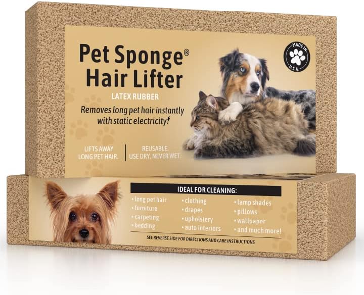 Pet Sponge Hair Lifter 3 Pack Remove Dog, Cat and Other Pet Hair from Furniture, Carpet, Bedding and Clothing - 3 Sponges All Natural Latex Rubber, Made in The USA by SpongeCo