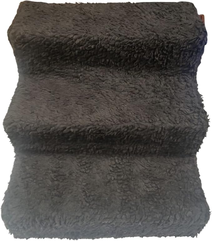 ZENVY Pet Steps | 3-Step Non-Slip Fleece Covered Pet Steps for Small Dogs and Cats (Black)