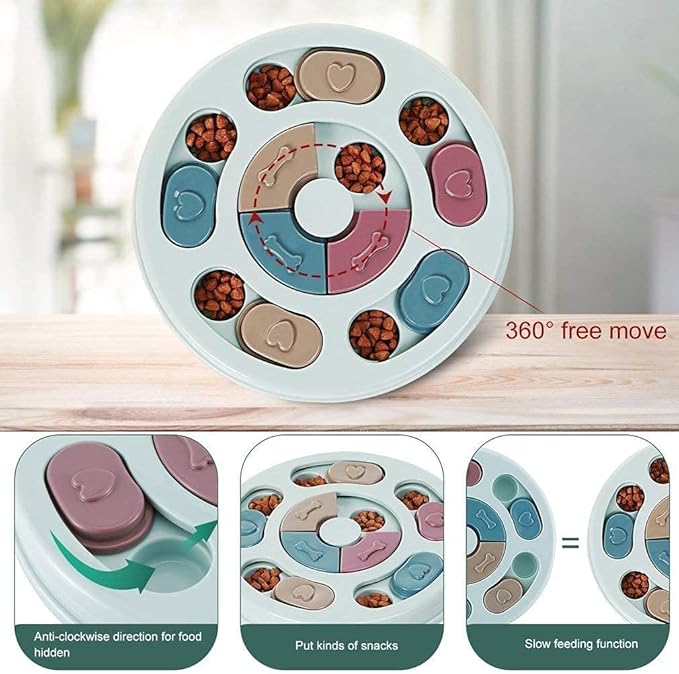 Dog Puzzle Slow Feeder Toy,Puppy Treat Dispenser Slow Feeder Bowl Dog Toy,Dog Brain Games Feeder with Non-Slip, Improve IQ Puzzle Bowl for Puppy(Blue), FUYM