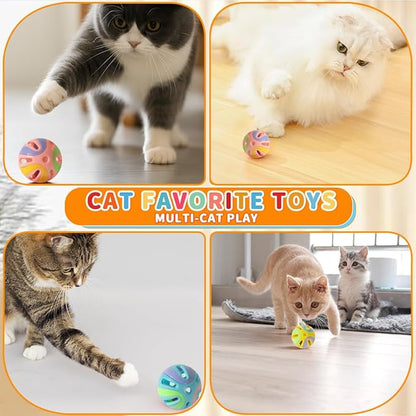 Colorful Cat Toy Balls with Bell 6PCS, Interactive Hollow Design, Plastic, Training Exercise Toy(2 in 1 B2+P2)
