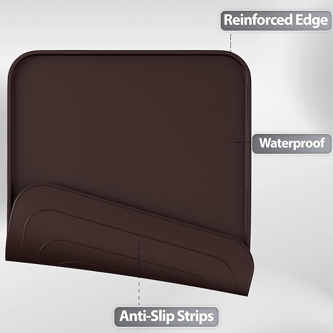 Silicone Dog Food Mat, Waterproof Anti-Slip Pet Feeding Mat with Warped Resistant Raised Edge,Spill-Proof Lip Floor Protection,Dishwasher-Safe Pet Placemat for Dogs & Cats(M 20" x 14" Brown)