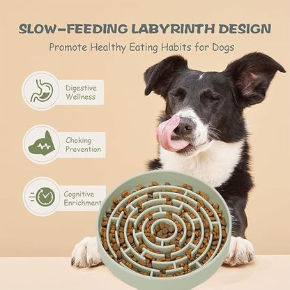 Slow Feeder Dog Food Bowl,Puzzle Silicone Feeding Bowls with Suction Cups, Anti-Choking Pet Slow Feeding,Non Slip Maze Puzzle Dog Feeder Bowl Prevent Bloating, Easy to Clean