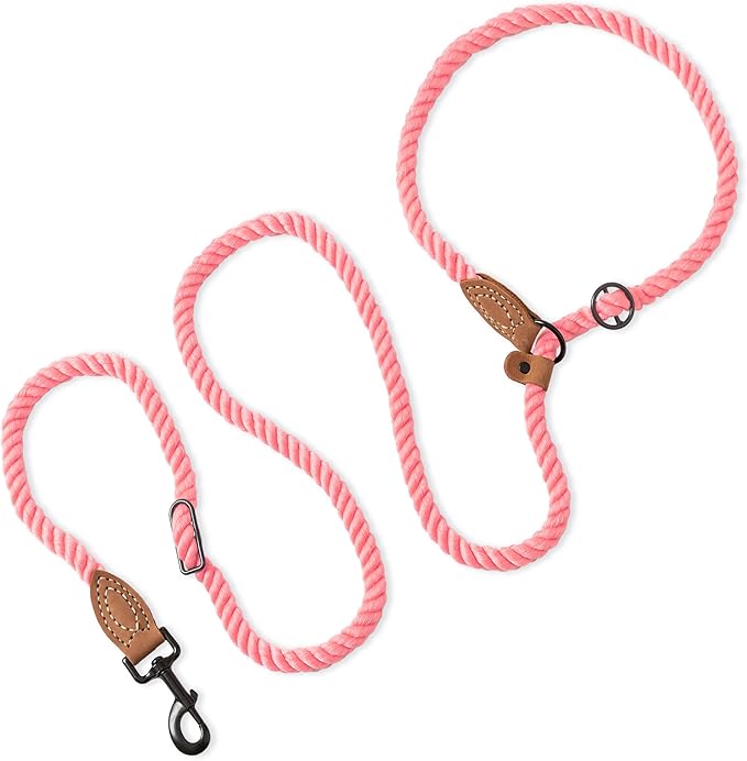 Mile High Life Hands Free Dog Leash, Crossbody Waist Leash with Genuine Leather Connection, Multifunctional Adjustable Slip Lead for Dog Walking Running (Coral Red, MF)