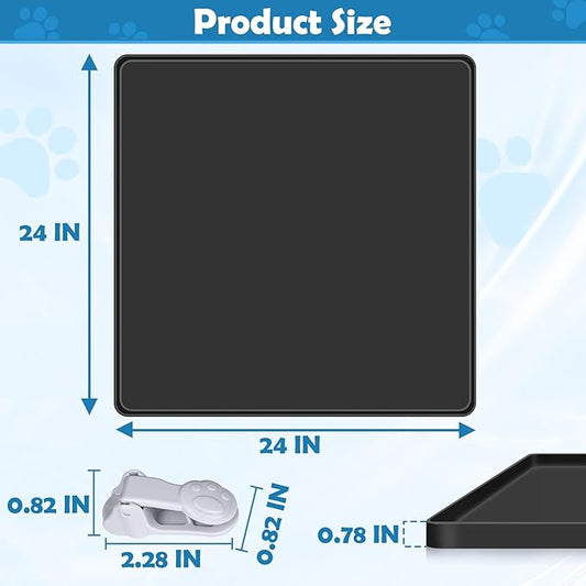 Dog Pee Pad Holder, Dog Potty Tray Silicone Puppy Pad Holder Tray Fits for 24" x 24" Training Pads, Puppy Potty Tray With 4 Clamps and No Spill Raised Lip High Edge for Indoor Floor Protection (Black)