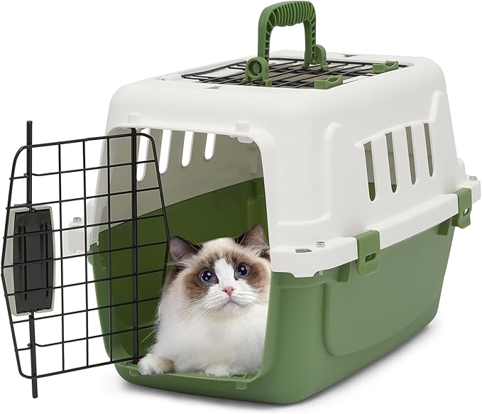 Athena Collection 18" Hard-Sided Travel Pet Carrier for Small Dogs and Cats, Plastic Dog Carriers with 2-Door Top & Front Load, Ventilation, Security Lock, Cat Dog Carrier for Pet, up to 10lbs, Green