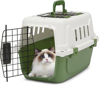 Athena Collection 18" Hard-Sided Travel Pet Carrier for Small Dogs and Cats, Plastic Dog Carriers with 2-Door Top & Front Load, Ventilation, Security Lock, Cat Dog Carrier for Pet, up to 10lbs, Green