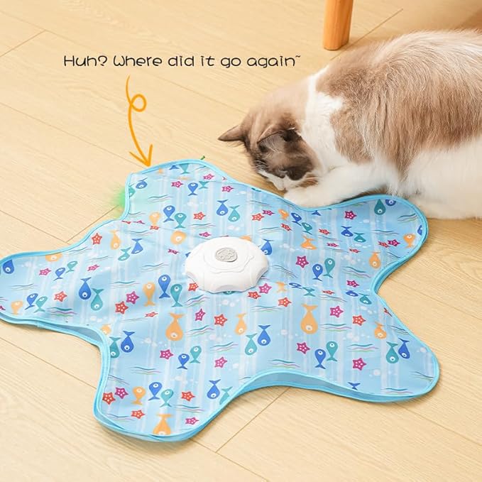 Rechargeable Automatic Cat Toy, 3-Mode Touch-Activated Interactive Toy with Random Motion, Concealed Feather & Squeaky Sound for Indoor Cats & Kittens (Blue)