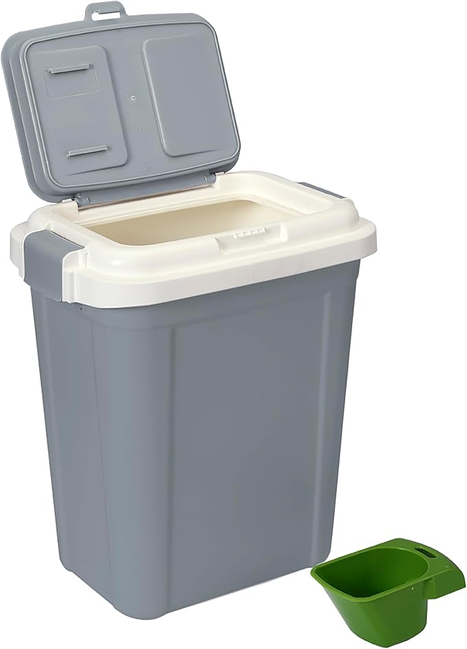 Ashfield & Harkness: Airtight Pet Food Storage Container - 23 Qt, Grey - Holds 20 lbs, Lightweight Bin & Measuring Scooper, Dogs-Cats-Animal Supplies