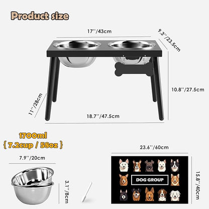 Metal Raised Dog Bowl Stand for Large and Medium Dogs, Stronger Elevated Dog Bowls with Sprill Proof Mat, Pet Food & Water Bowls 10" Tall Dogs Feeder (58OZ-Stainless Steel Pet Bowl, Mat-16x24)