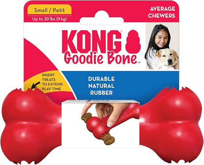 KONG Goodie Bone - Classic Durable Natural Rubber Dog Bone, Supports Mental Engagement - Treat Dispensing - Red - for Small Dogs