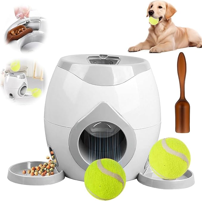 Dog Food Reward Machine, Automatic Dog Ball Launcher, Dog Tennis Ball Throwing Machine for Interactive Play & Training Small and Medium Dogs (White)