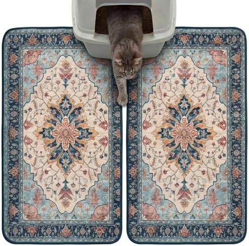 Hompet Cat Litter Mat 2 Pack, 18x28 Machine Washable Trapping Mats for Cats, Super Absorbent & Urine-Proof Cat Litter Box Mat for Floor, Waterproof & Non Slip Kitty Litter Rug by Hompet