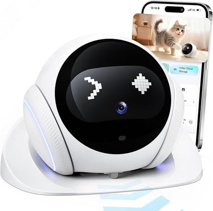 Pet Camera Robot Companion Monitor – Movable Home Security Cam with 1080P Video, 2.4GHz WiFi, Motion Tracking, Laser Toy, Two-Way Talk – App Control for Dogs & Cats