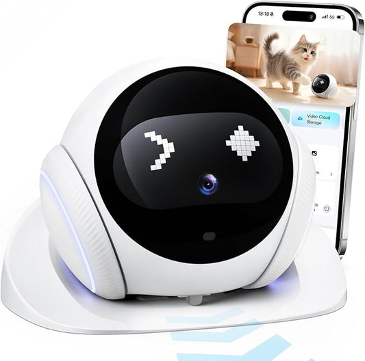 Pet Camera Robot Companion Monitor – Movable Home Security Cam with 1080P Video, 2.4GHz WiFi, Motion Tracking, Laser Toy, Two-Way Talk – App Control for Dogs & Cats