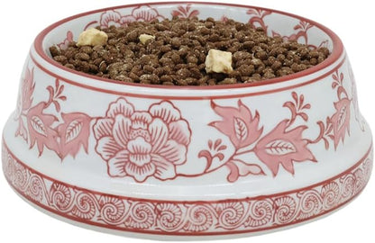 Aimusego Pink & White Ceramic Dog Bowl,Gifts for Pet Owners,Chinoiserie Floral Heavy Duty Non-Slip Dog Food Water Bowls, Ceramic Dish for Medium and Small Dogs and Cats, Puppy 9inch