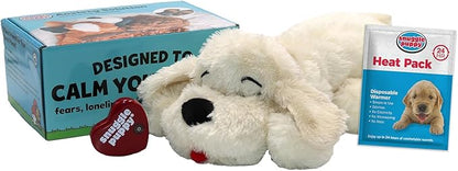 Snuggle Puppy Heartbeat Dog Toy for Puppies, Real-Feel Heartbeat, Calming Sleep Aid and Crate Training Comfort Toy with Heat Pack, Cream Plush Design