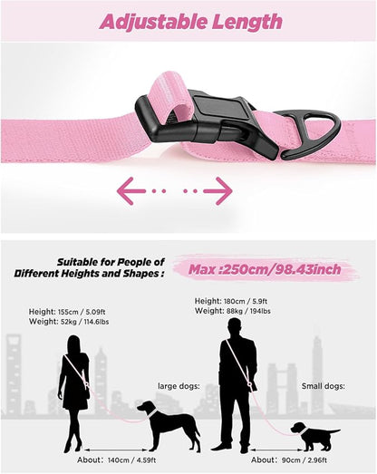 Hands Free Dog Leash, 8.2ft Multifunctional Crossbody Rope with Explosion-Proof Handle and Adjustable Training Hands Free Leash for Medium/Large Dogs Walking,Light Pink