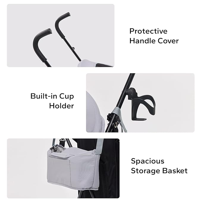 Lightweight 10 lbs Foldable Pet Stroller for Small Dogs & Cats, Easy-Fold Compact, with Adjustable Sun Canopy, Cup Holder, Breathable Mesh, Pad & Storage Bag, Holds 33 lbs, Blue Gray