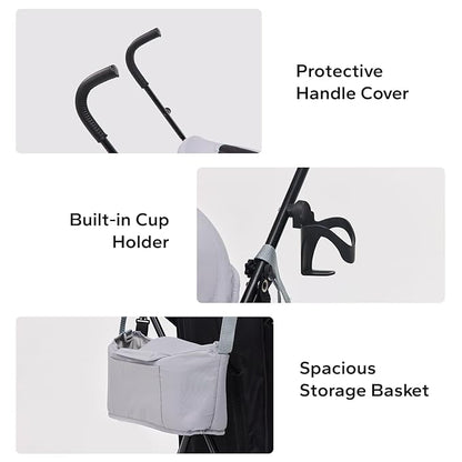 Lightweight 10 lbs Foldable Pet Stroller for Small Dogs & Cats, Easy-Fold Compact, with Adjustable Sun Canopy, Cup Holder, Breathable Mesh, Pad & Storage Bag, Holds 33 lbs, Blue Gray