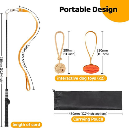 Interactive Flirt Pole for Dogs Chase and Tug of War Dog Pole Toy, Dog Teaser Wand with Rope & Ball Toys for Large Medium Small Dogs Chewing Toy to Outdoor Exercise & Training,30.9inch Orange
