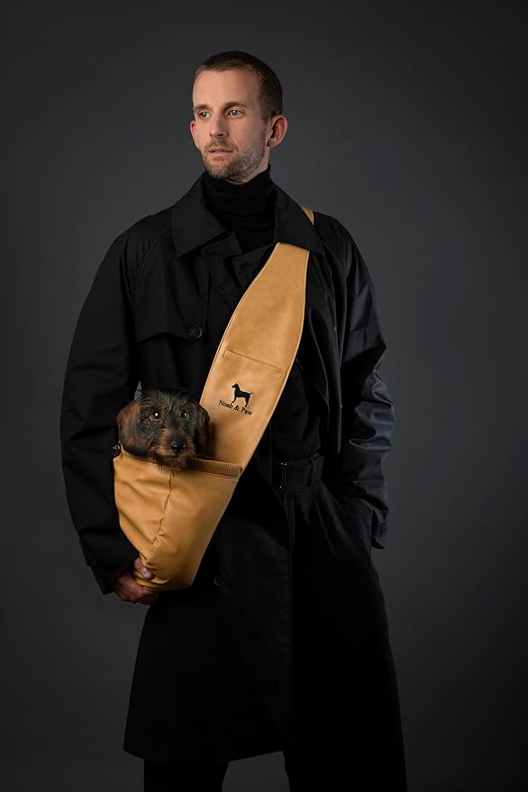 Noah & Paw Dog Sling Carrier for Small Dogs 5-18lb, Dog Sling for Small Dogs and Cats, Dog Carrier with Adjustable Padded Strap, Vegan Leather Lined with Fur, 3X Safety Features, Machine Washable