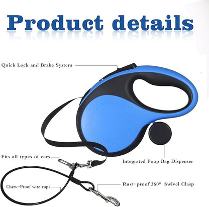 Heavy Duty Retractable Dog Leash 26ft - Tangle-Free 360° Design for Large Dogs Up to 110lbs, with One-Handed Brake & Lock, Anti-Slip Handle, Heavy-Duty Nylon Tape (Blue)