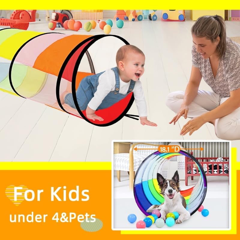 Kids Play Tunnel,Pop Up Crawl Through Tunnel Play Tent for Baby Kids Children or Pet,Foldable Pop Up Tents with Carry Bag (Colorful Play Tunnel with Mesh) - Image 6