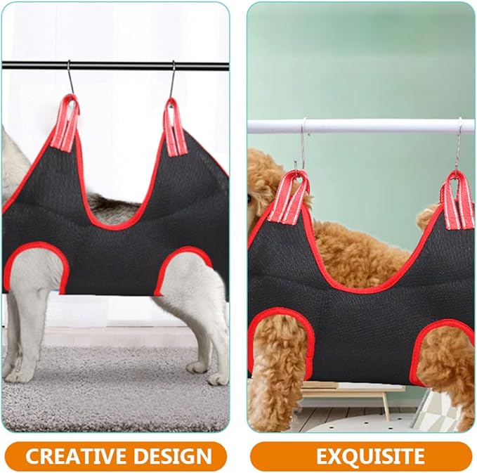 VANZACK Pet Grooming Hammock Bed Breathable Mesh Elevated Hanging Nail Trimming Sling for Cats and Dogs Medium Black Red