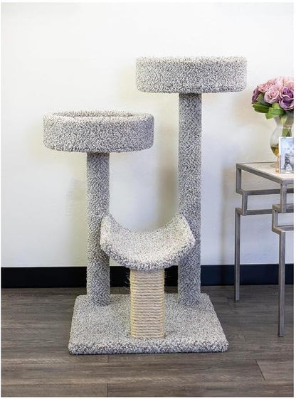 Maykoosh Boldly Bohemian Triple Cat Perch - Multi-Level, 28" L x 23" W x 36.5" H, Green, for All Breed Sizes, Ideal for Climbing, Scratching, Cuddling, Jumping Neutral/28 L x 23" W x 36.5" H