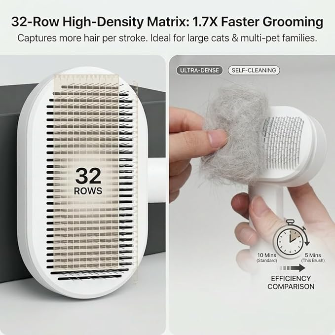 Prime Pets Long Pin Cat Brush, Self-Cleaning Slicker Brush for Indoor Cats, 3-in-1 Grooming Kit with Case for Dogs Small Animals, White