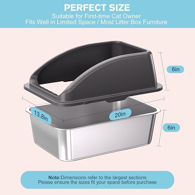 2PACK Stainless Steel Cat Litter Box,Large Litter Box with High Sides for Multiple Cats,Kittens,Metal Kitty Litter Boxes with Anti-Leak Lid,Non-Stick,Odorless,Easy to Clean,Scoop Included