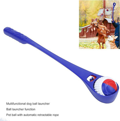 PP Dog Ball Launcher Stick, Interactive Throwing Toy with Retractable Tether for Outdoor Play and Exercise, Extendable Handle Length 19.1 Inches